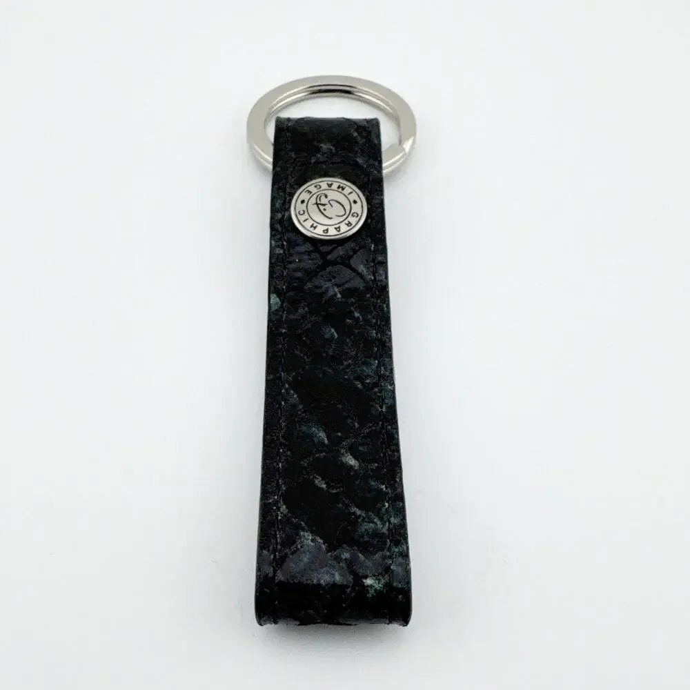Graphic Image Keychain Strap Black Faux Snakeskin Pattern with Logo‎ Accent